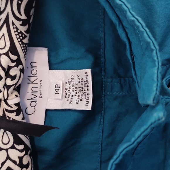 CALVIN KLEIN |  Teal Green Blue Drop Waist Sleeveless Utility Dress | 14 Petite - Picture 6 of 9